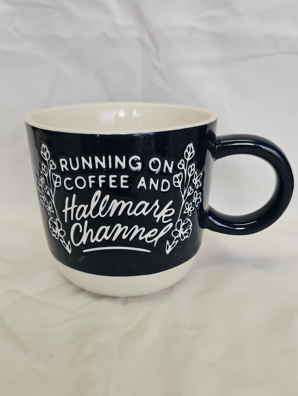 Hallmark Navy and Cream 'Running on Coffee and Hallmark Channel' Mug